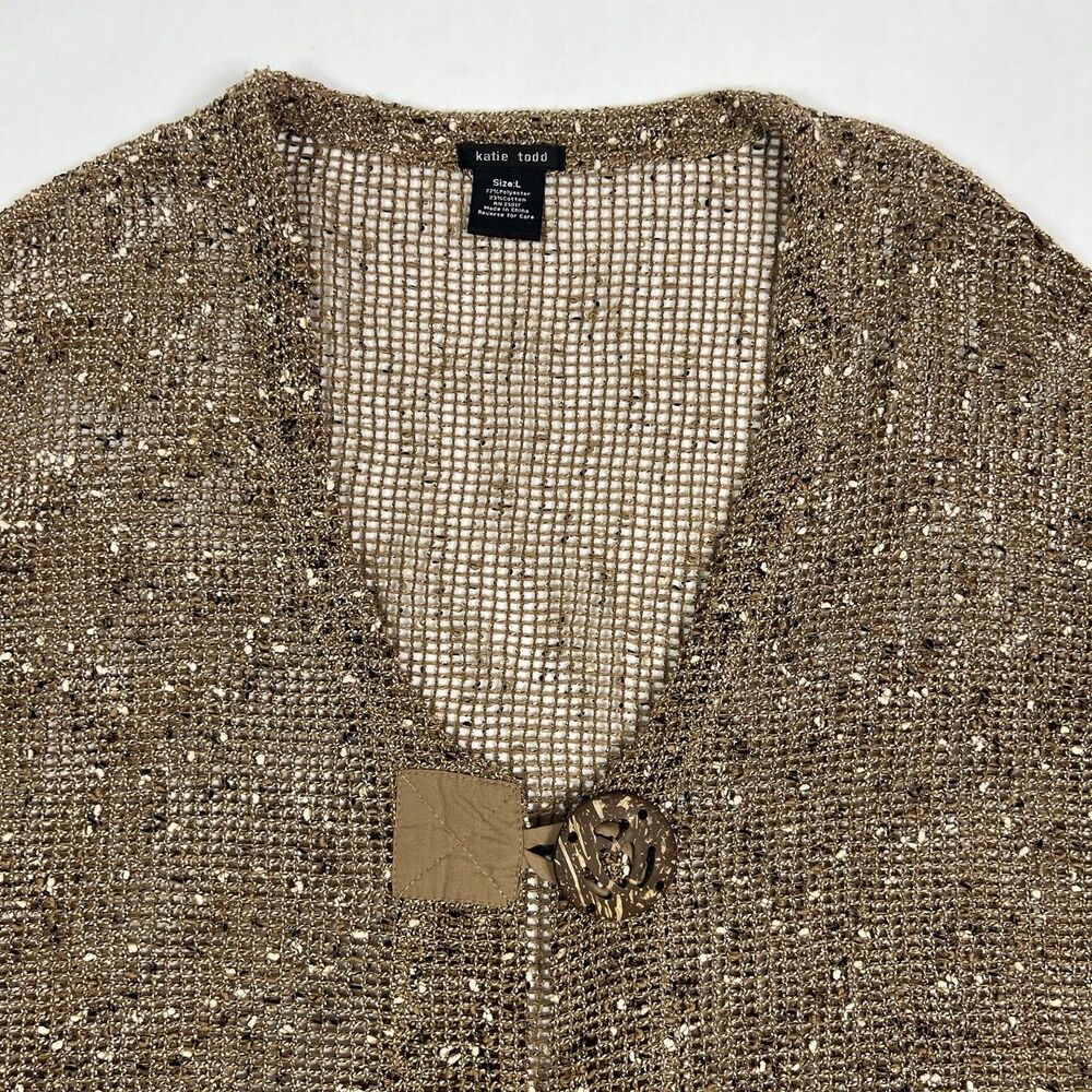 Katie Todd Lagenlook Brown Mesh Button Short Sleeve Open Knit Cardigan Large - Picture 4 of 10